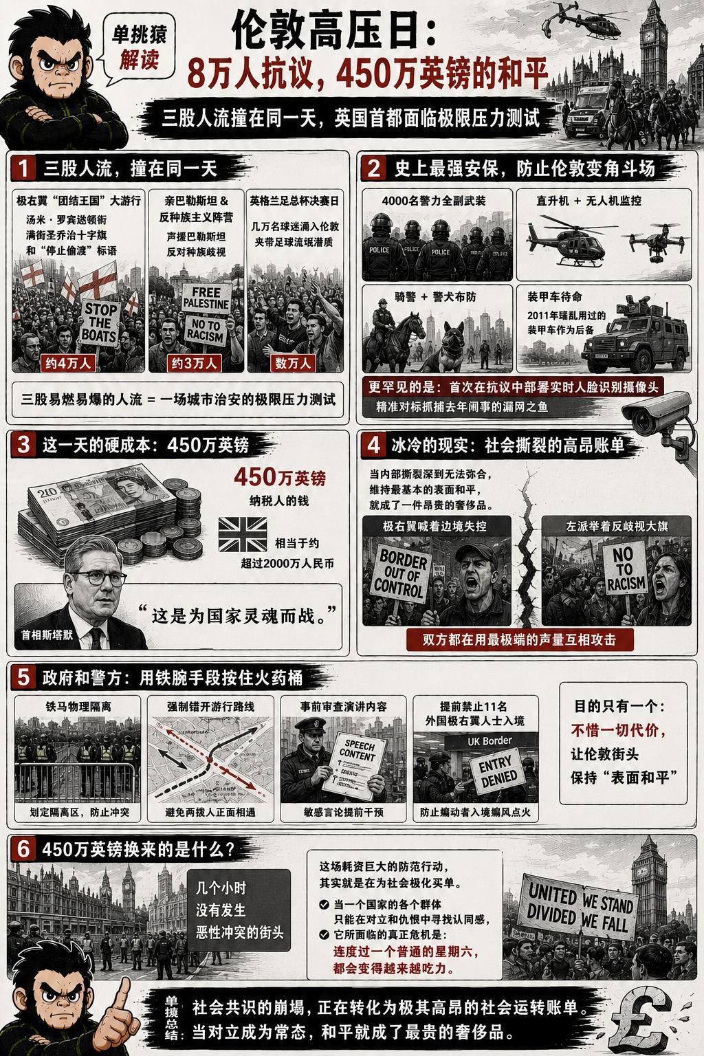5月16日的伦敦，就像被塞进了一个高压锅。

一边是极右翼代表人物汤米·罗宾逊拉