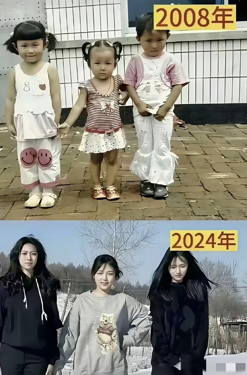 同样的三个人，时隔六年。
事实证明！小时候是小不点，长大了依然是小不点儿。[捂脸