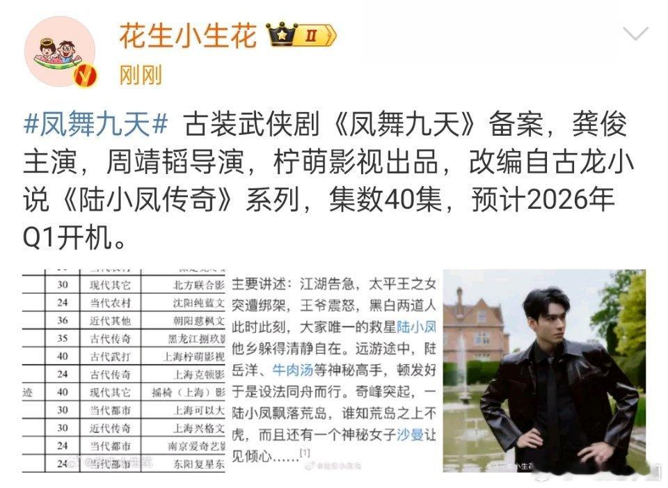 龚俊 下个饼来啦！柠萌古装武侠剧《凤舞九天》 ​​​