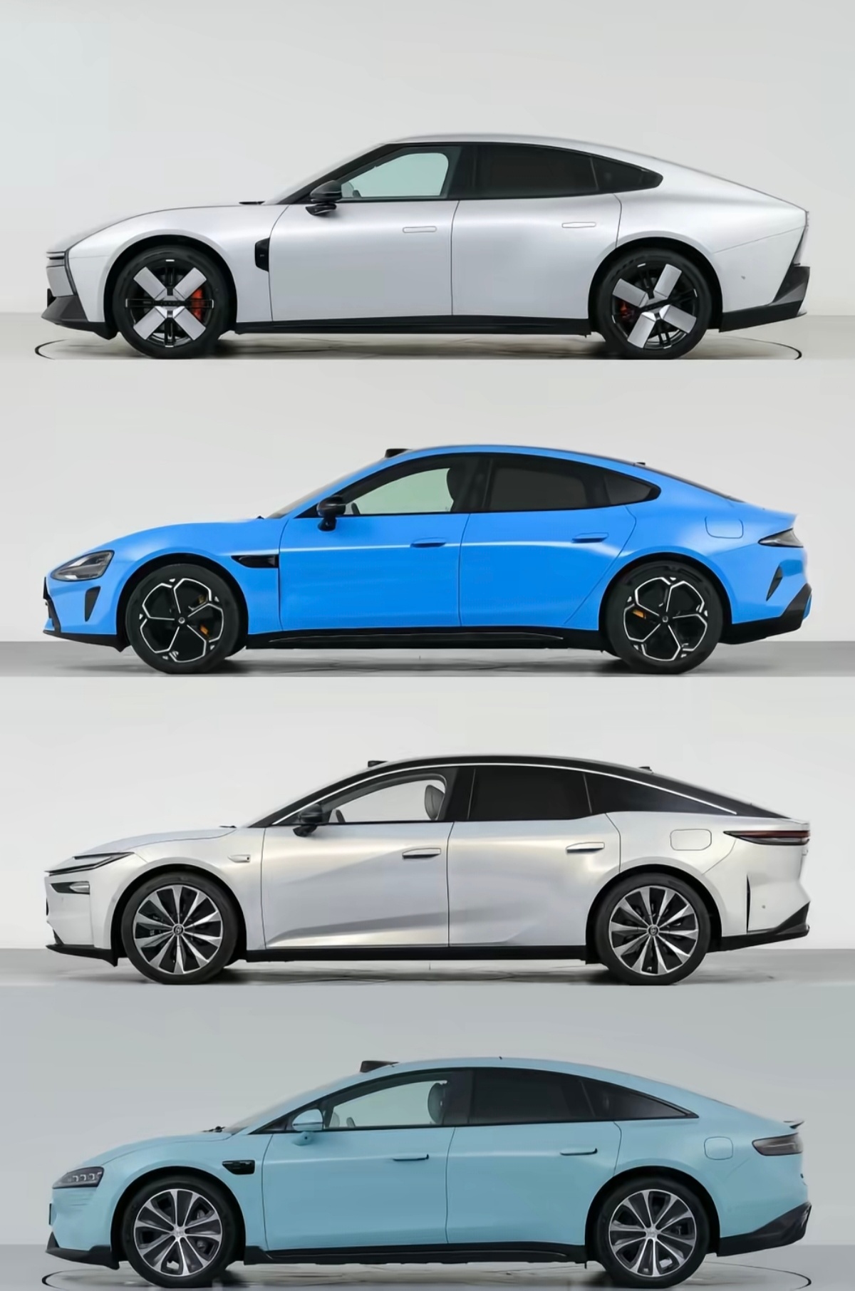 这是几辆在近期以及在一年的时间内发布的四款“7”系轿车，P7、SU7、BZ7、Z