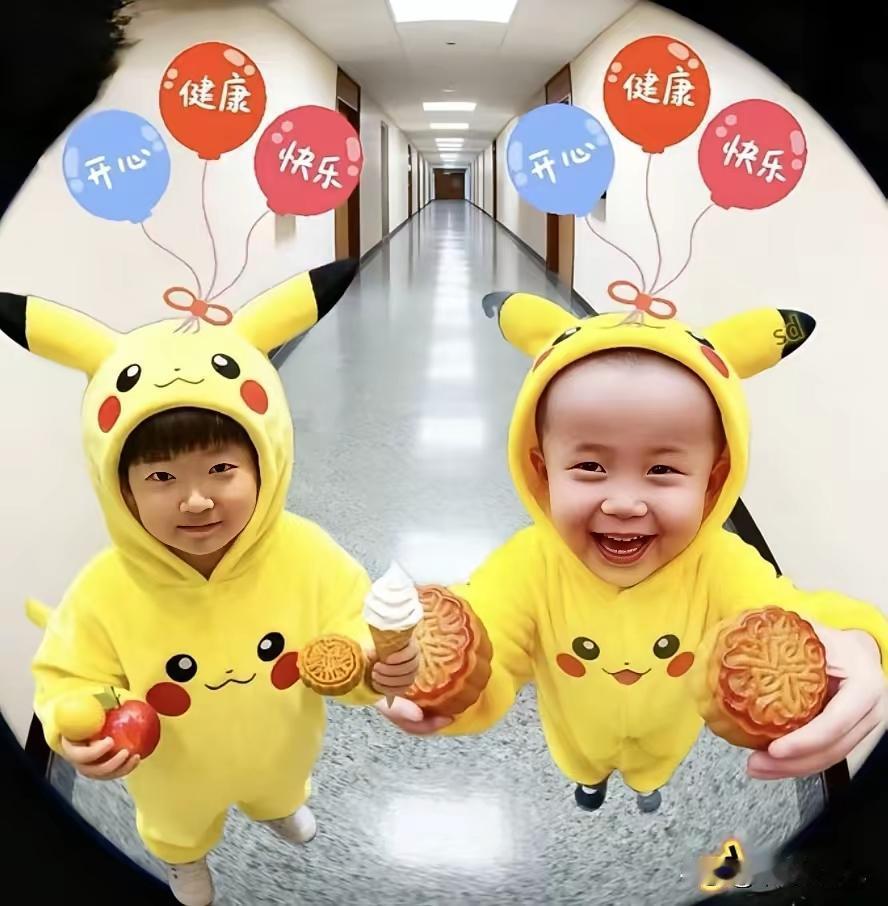 两个宝贝是一家
健康快乐她和他
苹果月饼论筐送
全国人民开心吧！

一心只爱小白