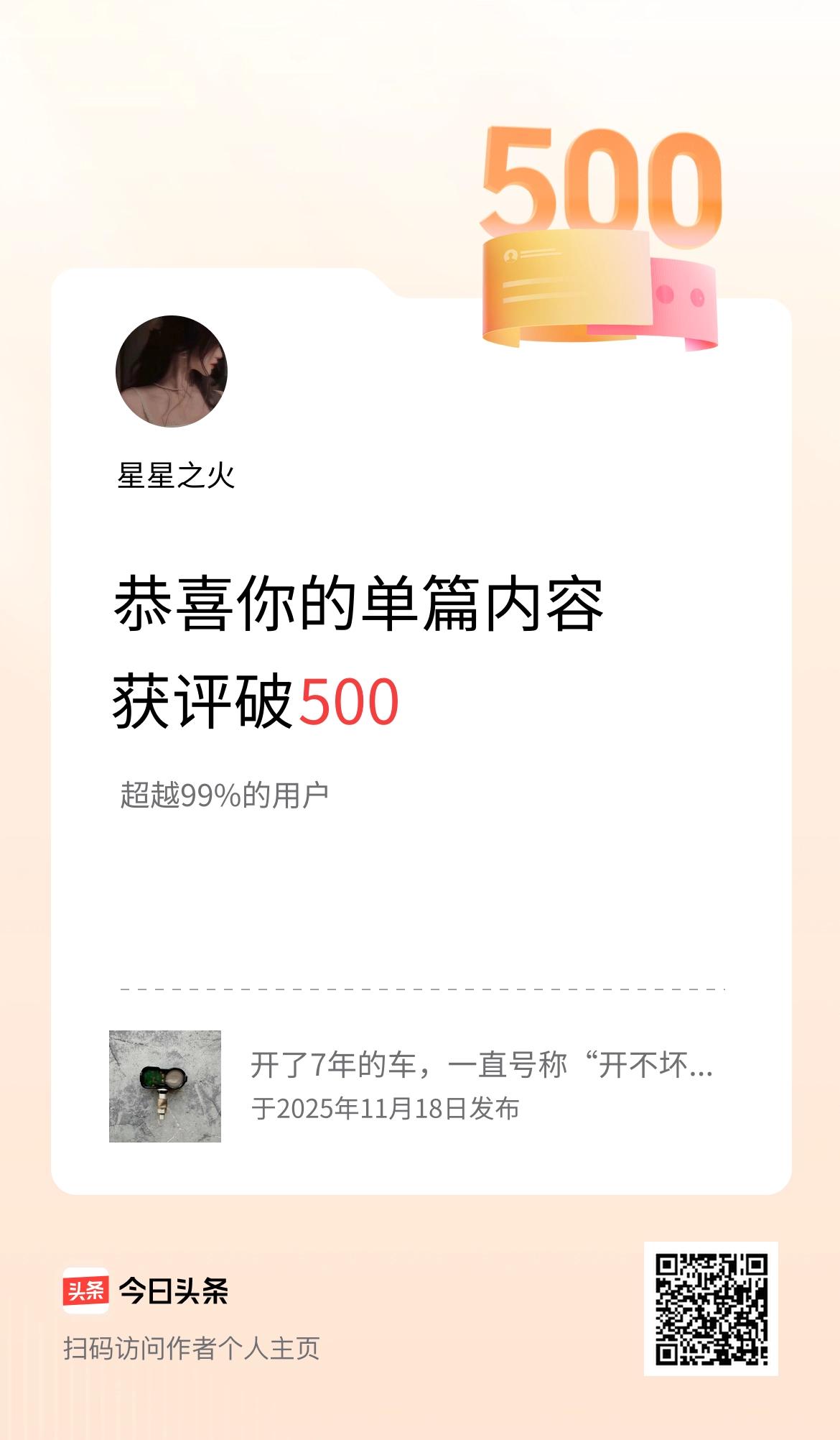 单篇内容获评论量破500啦！