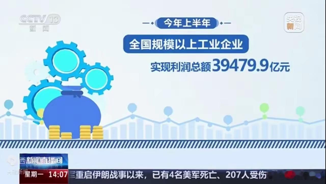上半年规上工业企业利润增长18.7%整个规上工业企业利润涨了18.7%，总额接近