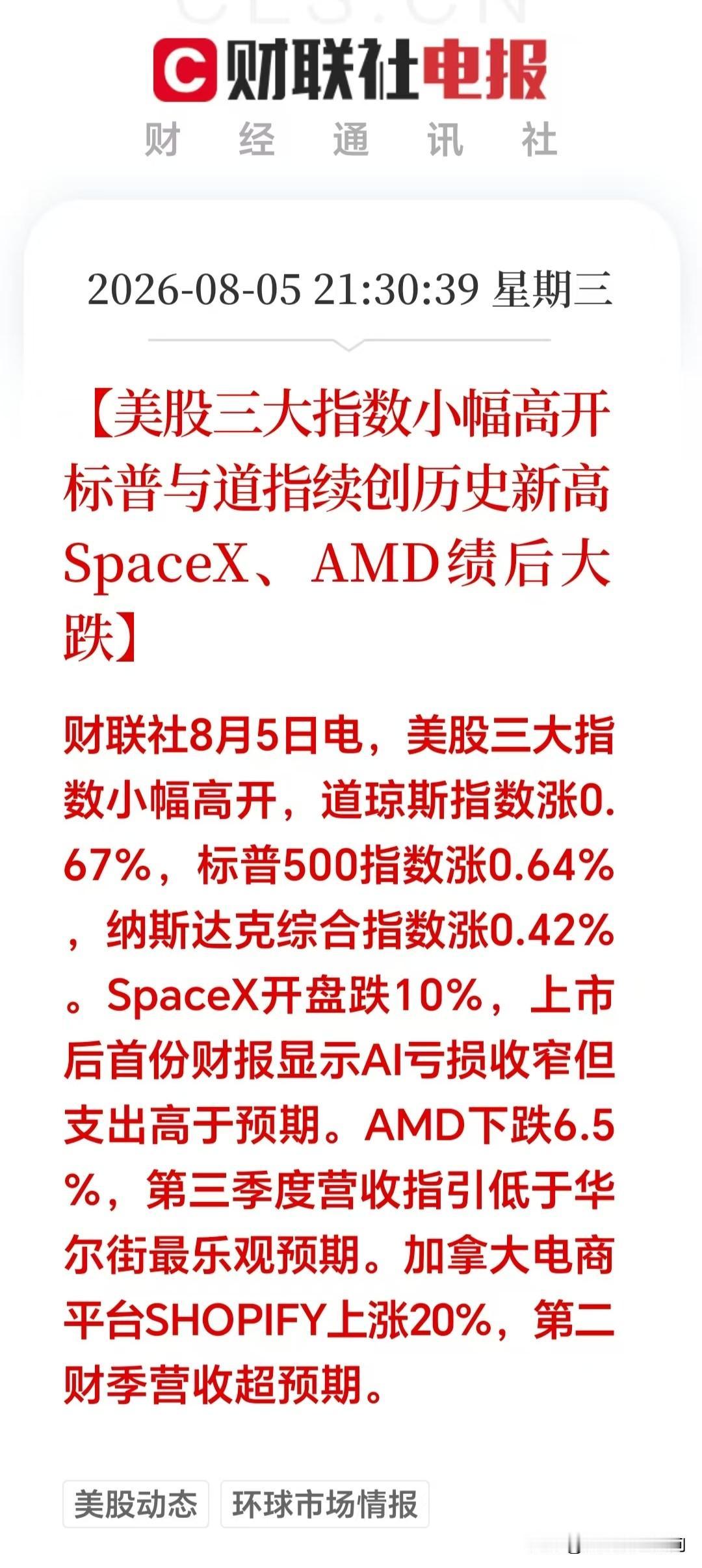 大利好！大利好！美股夜盘：三大指数小幅高开，道指、标普500再创历史新高，
截止