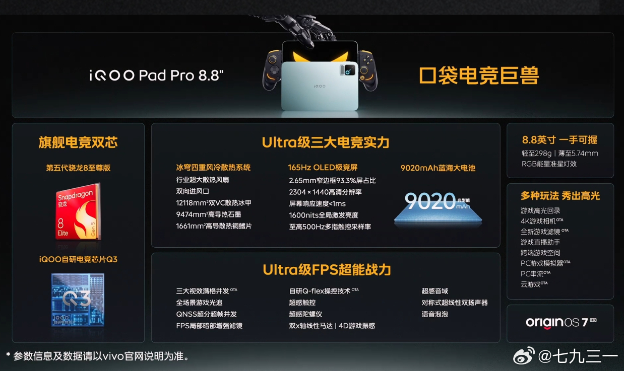 iQOO Pad Pro小平板 iQOO Pad Pro 8.8，首销价3249