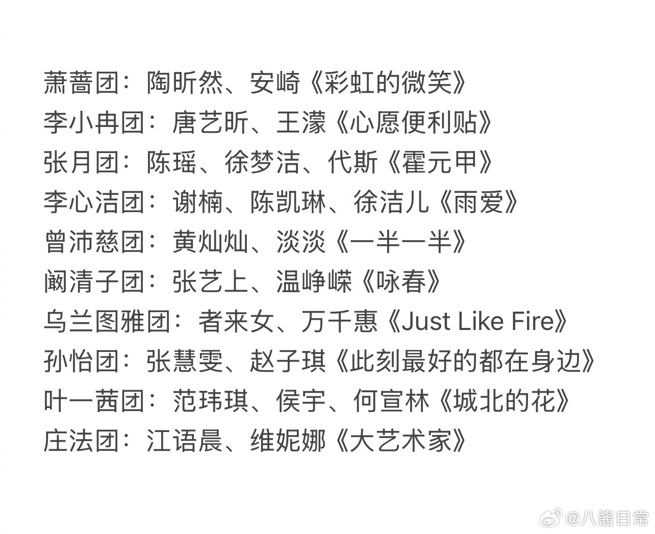 乘风2026一公分组选曲🍉萧蔷团：陶昕然、安崎《彩虹的微笑》李小冉团：唐艺昕、