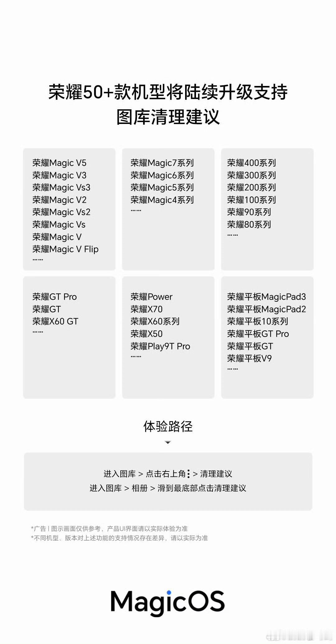 荣耀50+款新老机型升级支持「图库清理建议」快来看看有没有你的机型？[你好][你