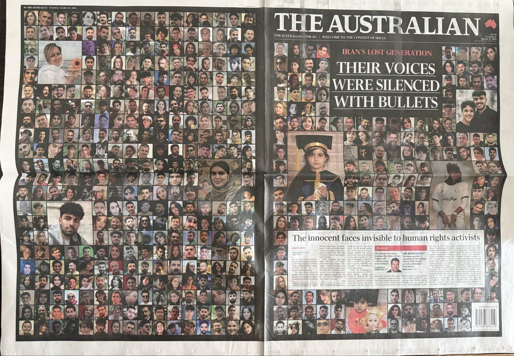 3月17日，澳大利亚日报“The Australian”，刊登伊朗500名在20