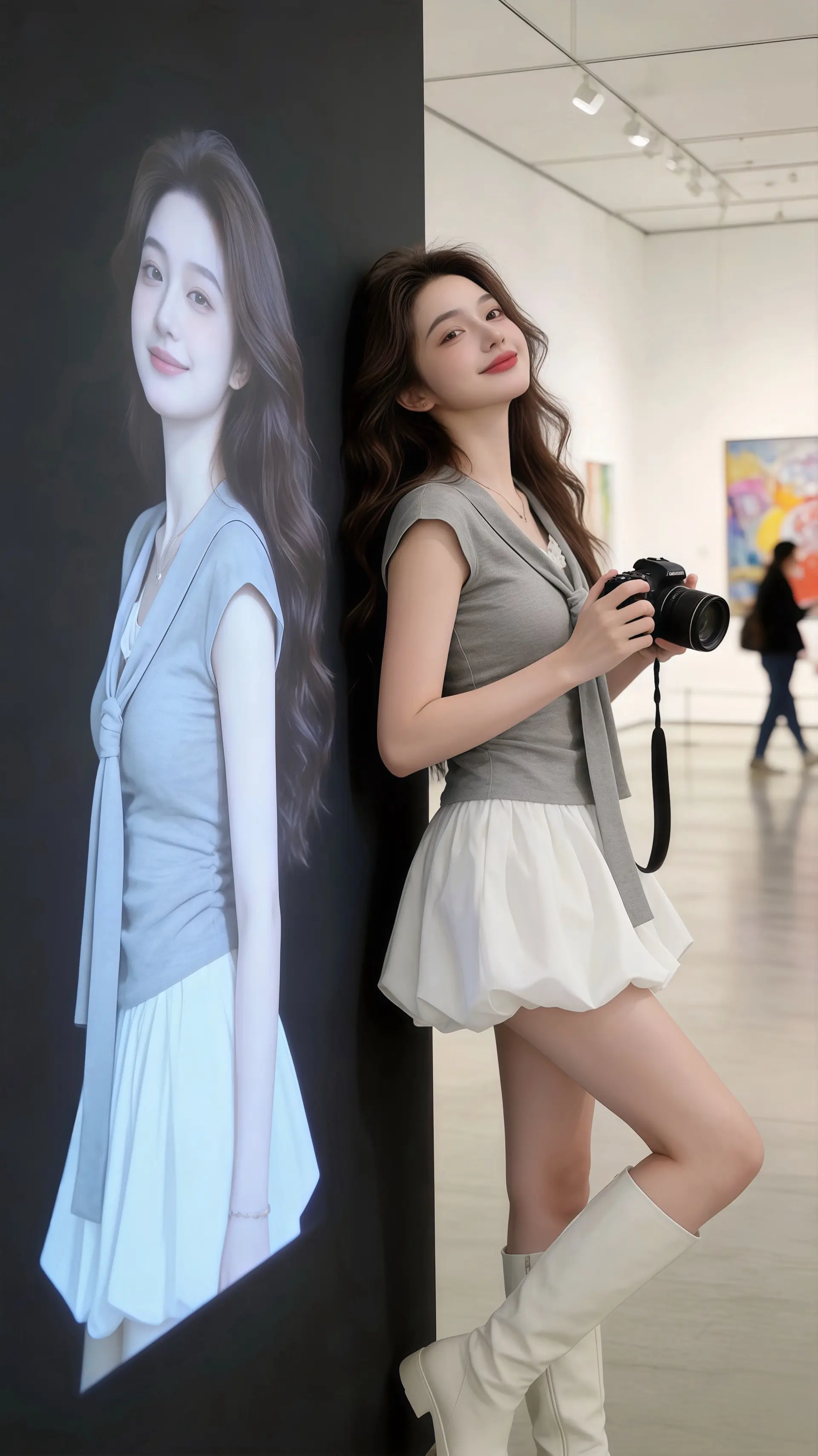 被易梦玲的中式美征服了法式鱼骨裙自带白月光滤镜姚安娜淡蓝色流光长裙造型...