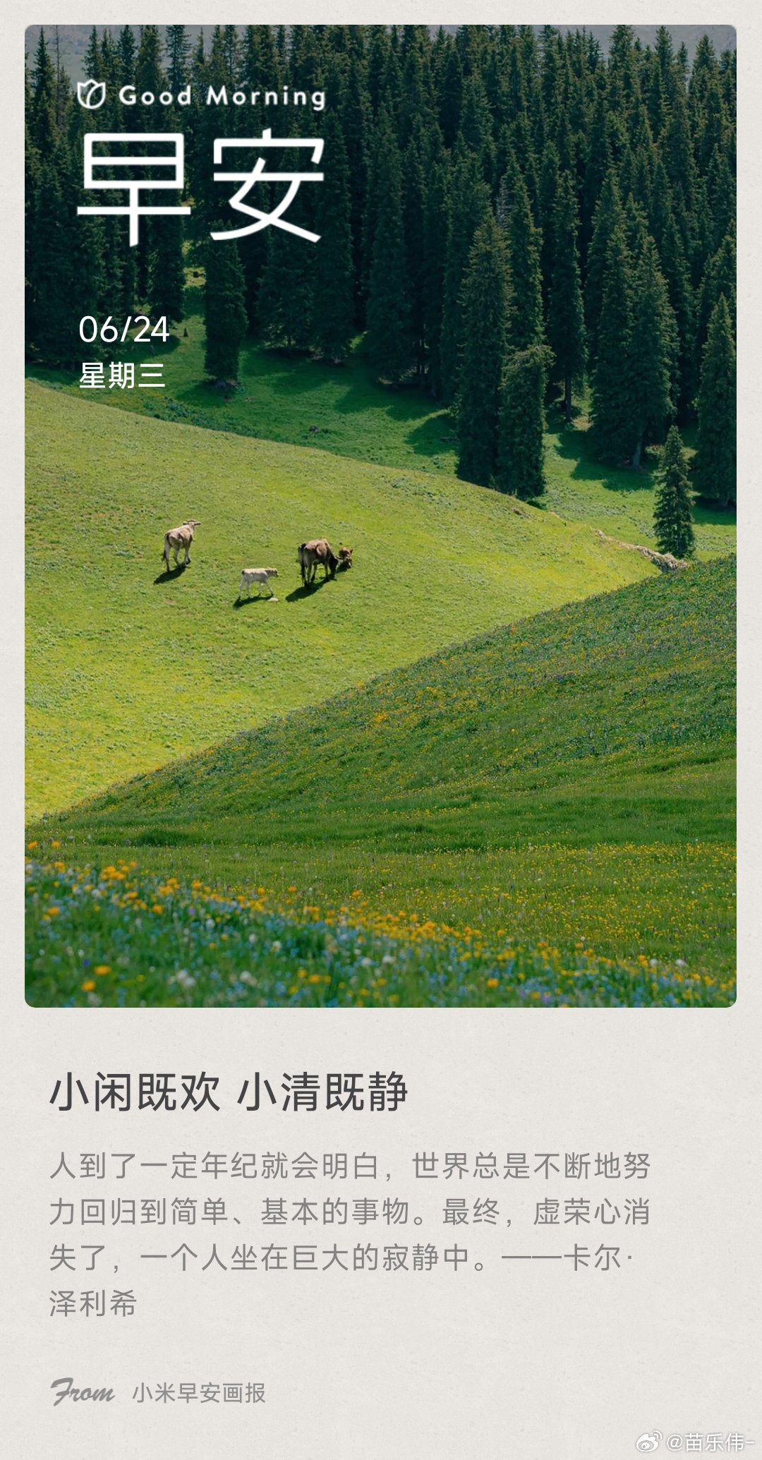 小闲既欢 小清既静： 人到了一定年纪就会明白，世界总是不断地努力回归到简单、基本