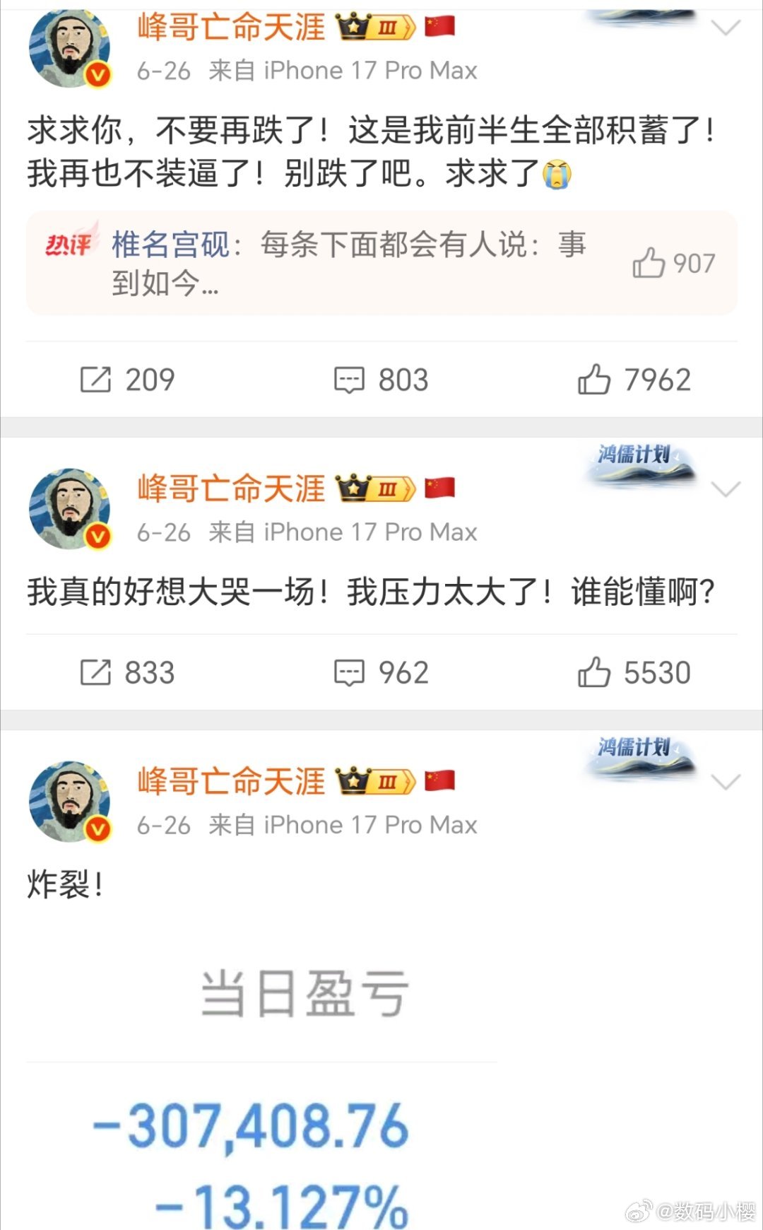 当我痛苦的时候，最无助的时候，精神最空虚的时候，我都会去看看峰哥，他可以说是当代