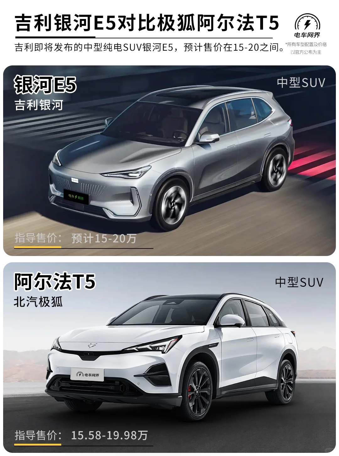 吉利银河e5对比北汽极狐阿尔法t5