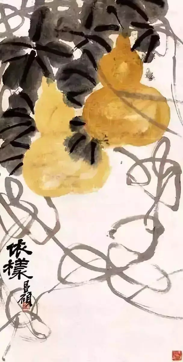 吴昌硕 葫芦。吴昌硕（1844~1927）浙江安吉人。“诗、书、画、印”四绝的一