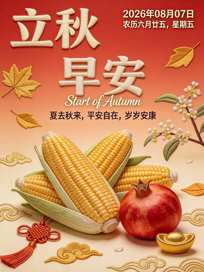 8月7日立秋早安🍂！伴着清晨微凉的秋风，告别盛夏的燥热。昼夜温差慢慢变大，早晚