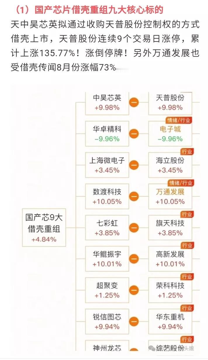九大芯片公司借壳上市概念！其中中昊芯英入股天普股份8天8涨停，还有三个相关概念低