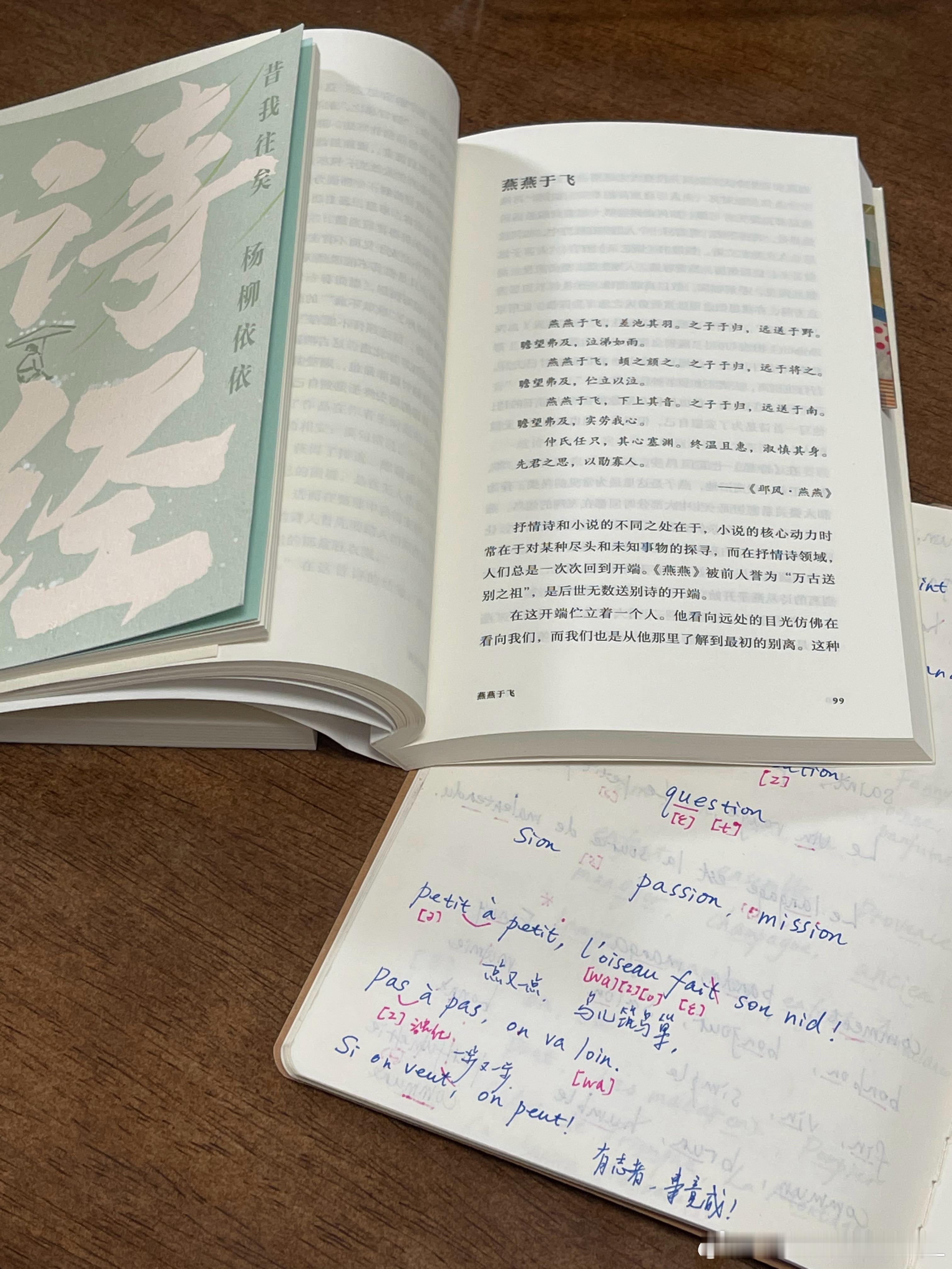 因为每天早上读《诗经》，下午学法语，发现了人类语言的一些共通性。比如“风”和法语