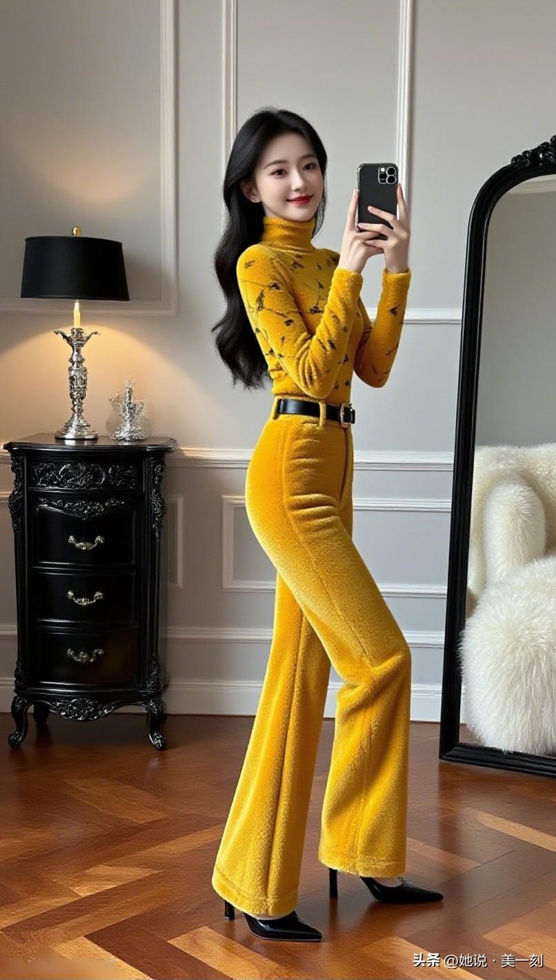 时尚穿搭指南：亮黄色套装搭配黑色高跟鞋，尽显优雅气质！如何用手机拍出显腿长的照片