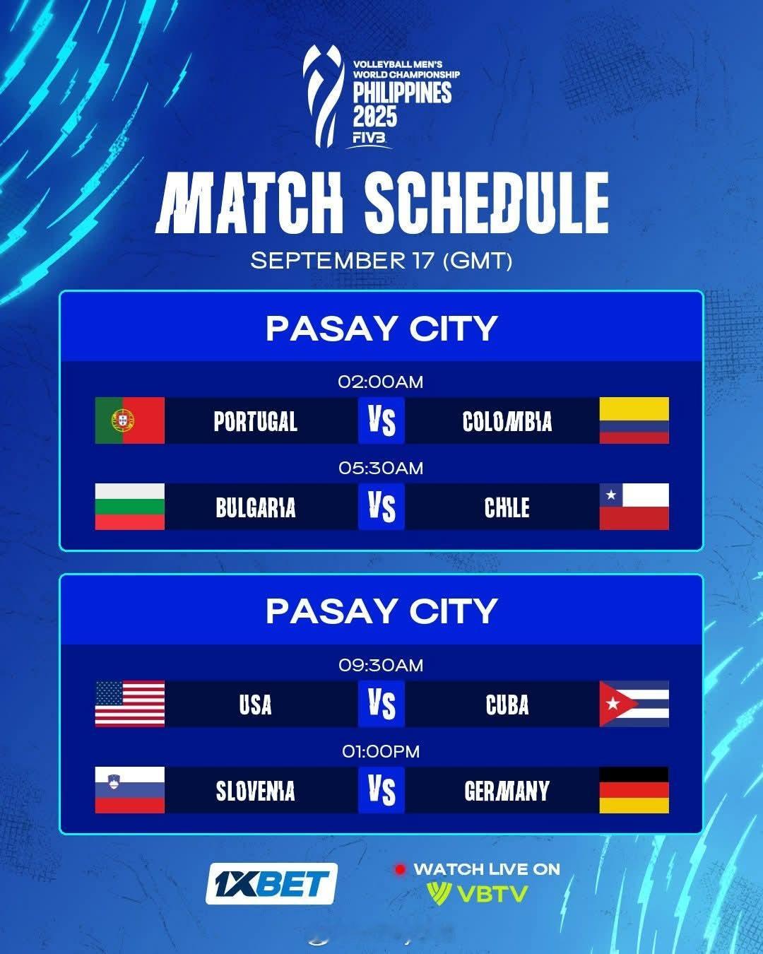 2025年男排世锦赛今日赛程安排10:00葡萄牙🇵🇹 vs 哥伦比亚🇨🇴
