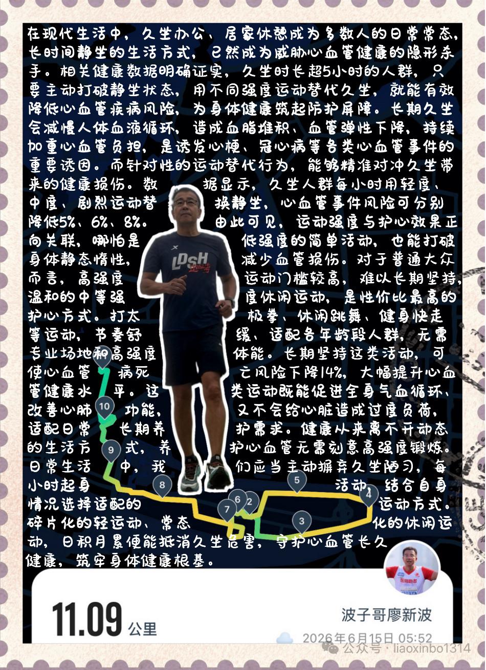 【告别久坐不动，适度运动守护心血管健康】在现代生活中，久坐办公、居家休憩成为多数