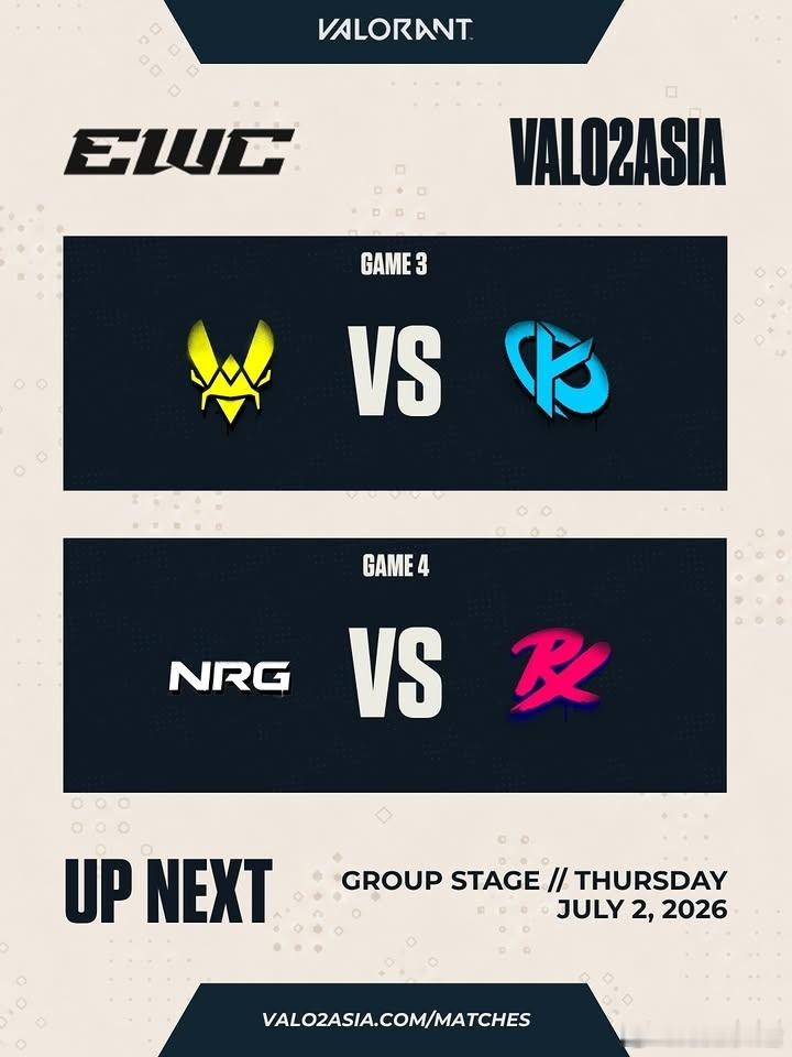 2026EWC无畏契约7.2📅赛程安排【7月2日 小组赛首轮BO3】A组小组赛
