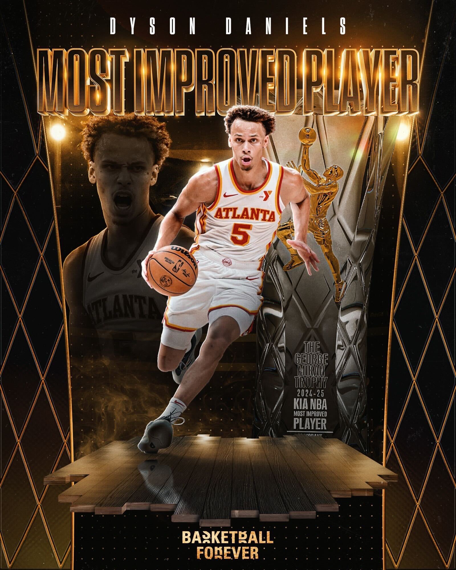 NBA官方宣布，老鹰球员戴森-丹尼尔斯荣获本赛季进步最快球员。抢断王实至名归。 