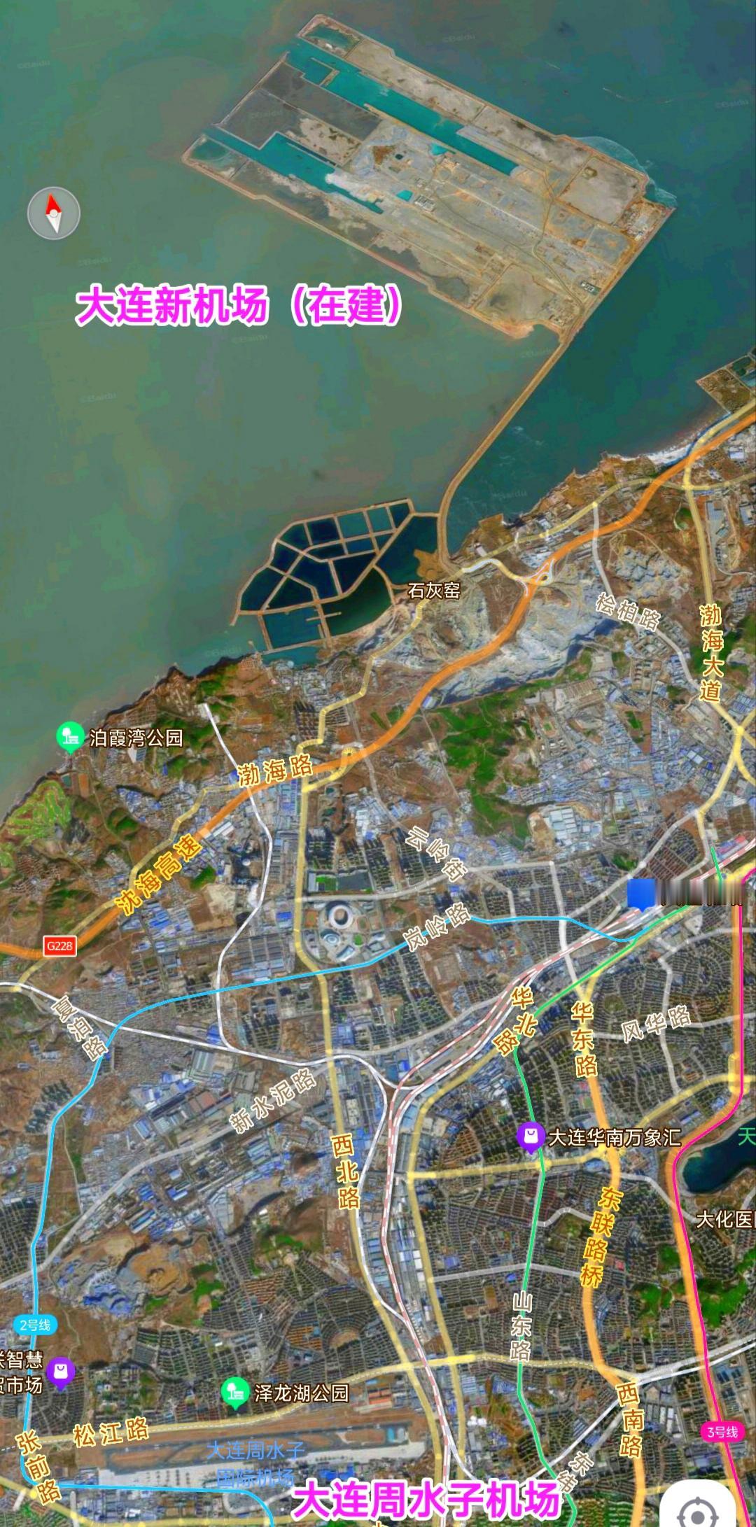 现如今大连金州湾海上机场正在加紧建设，很多人觉得新机场的位置有些偏僻，可是从图上