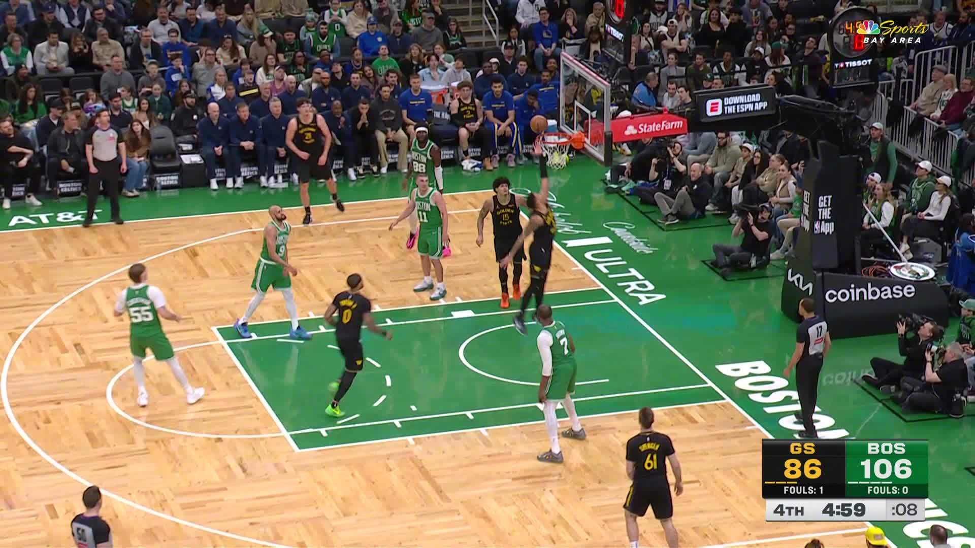 波斯特妙传，理查德上篮得分✌️勇士88:106凯尔特人。勇士vs凯尔特人