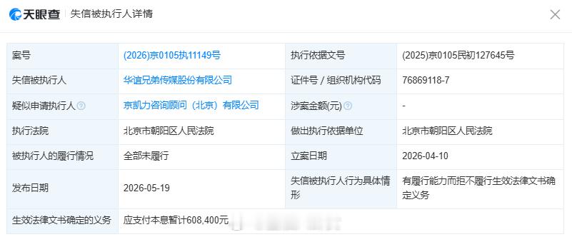 华谊兄弟成“老赖”，此前，华谊兄弟及王忠军已因此案被限制高消费