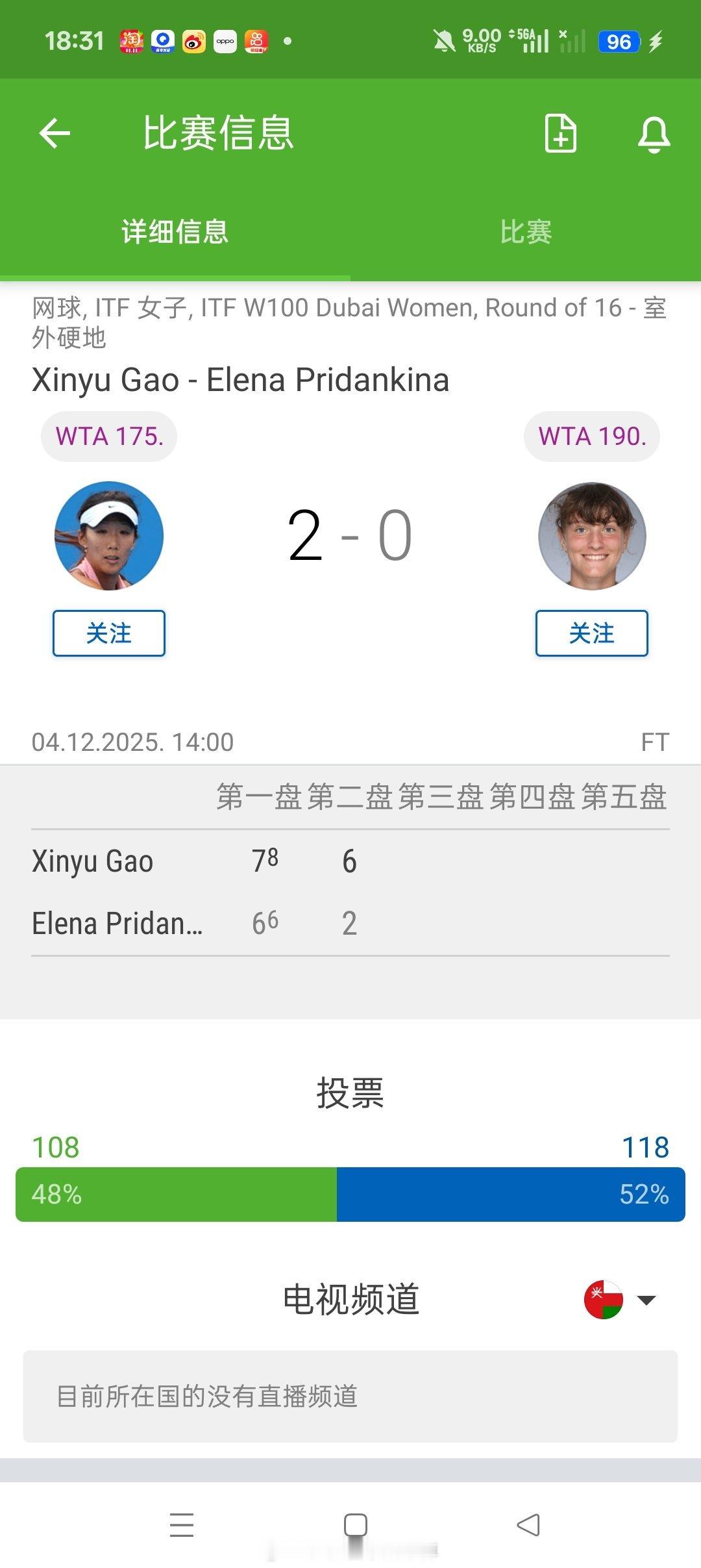 小花小草资讯 【迪拜W100】女单第二轮高馨妤🇨🇳7-6(6)6-2击败🇷