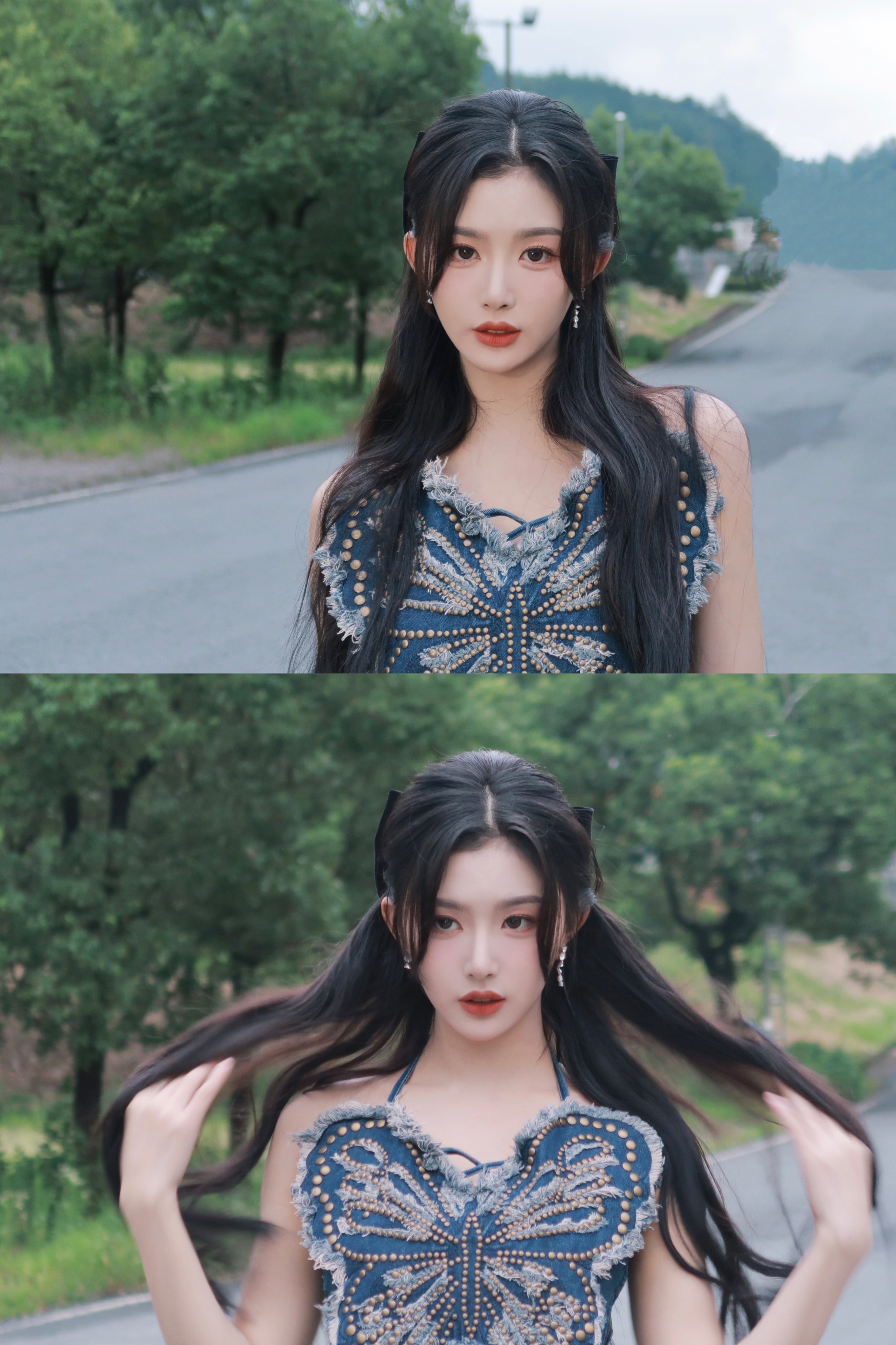 #孔雪儿蝴蝶吊带#孔雪儿终于营业了，这个千禧风好适合她，好像真的把蝴蝶穿在身上了