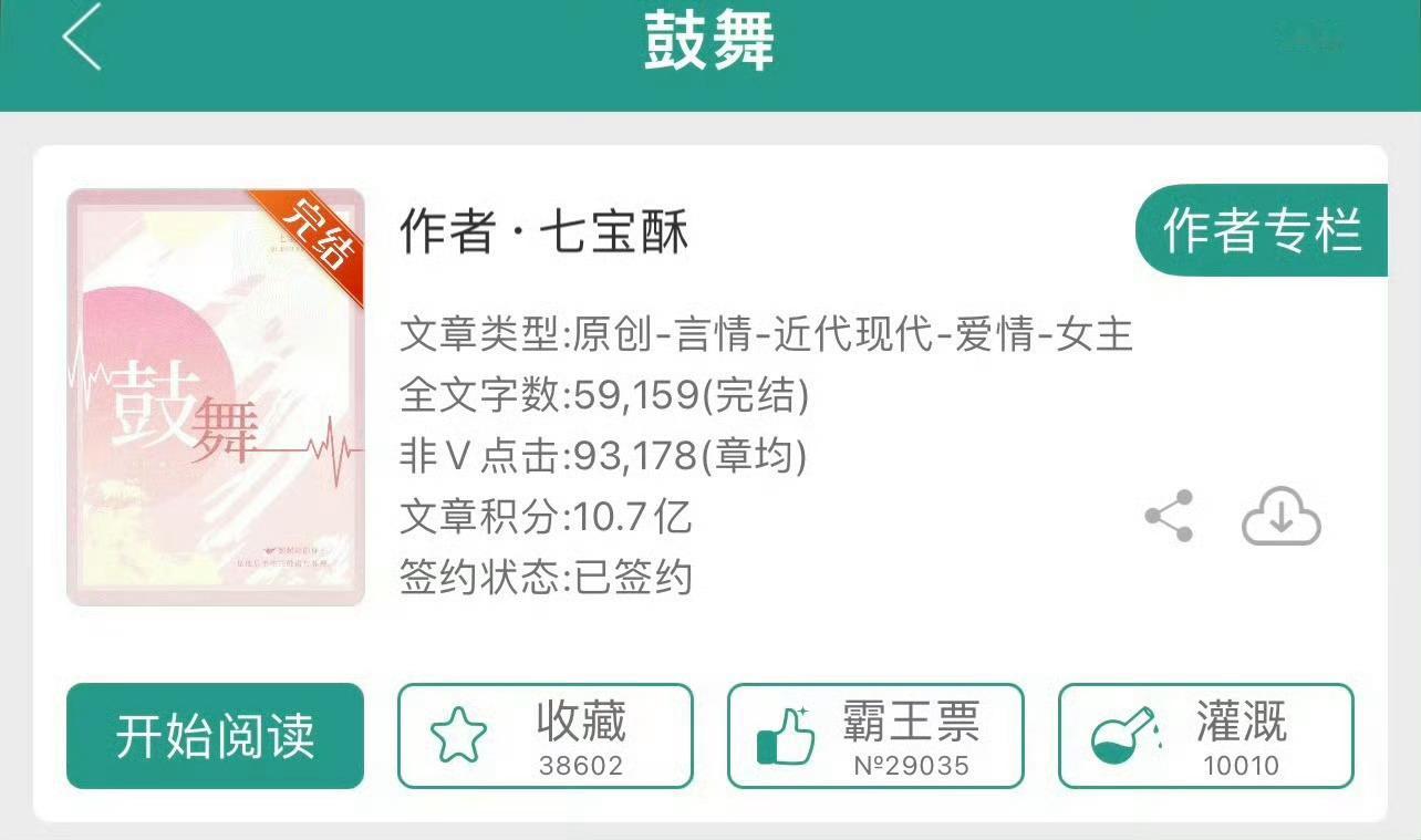 小说推荐：《鼓舞》 作者:七宝酥简评：敏感自闭女主vs高冷温柔男主，双向治愈，互