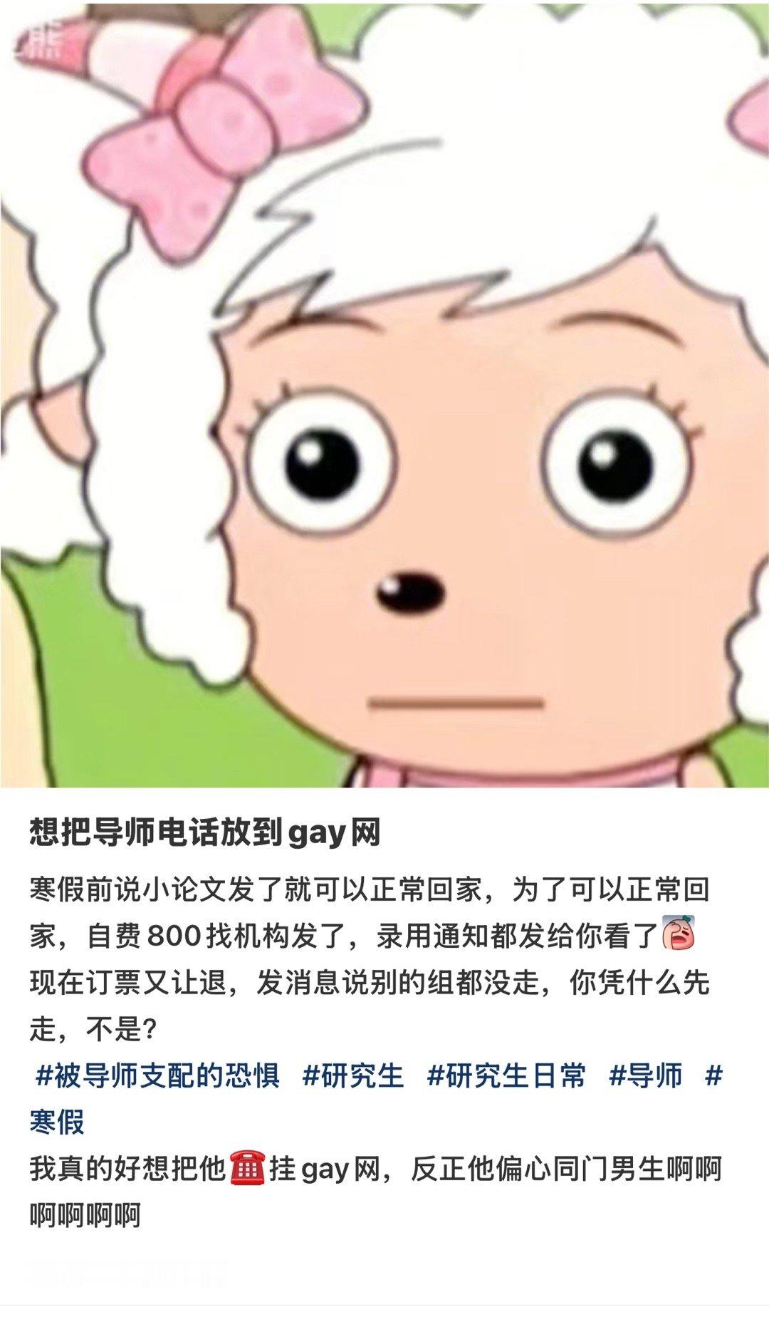 直人观察  遇到恶心的导师第一步是把他挂到gay网，跟怀疑留几手是gay一样好笑