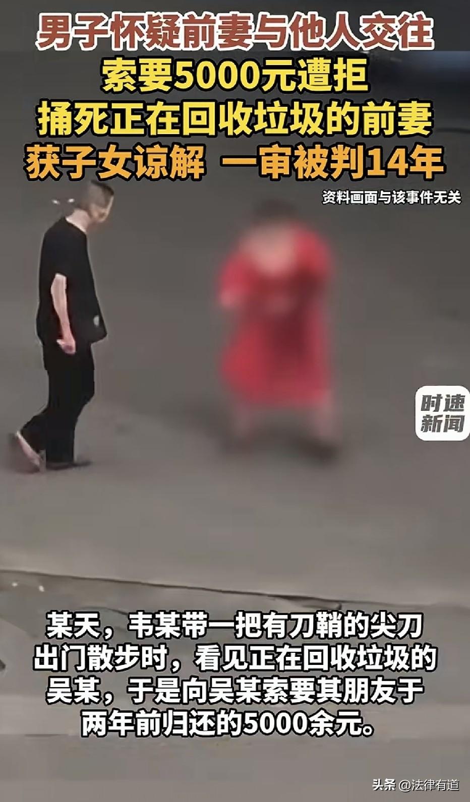 捅死人只判14年？男子带刀出门“散步”，路上“偶遇”正在回收垃圾的前妻，张口索要