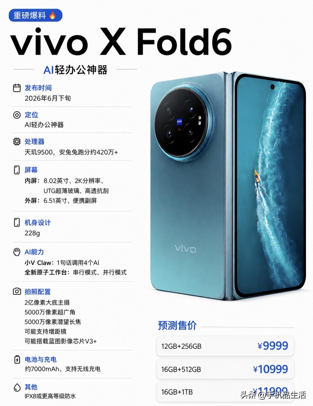 vivo X Fold6折叠屏手机配置信息汇总：

配备8.02英寸的三星M14
