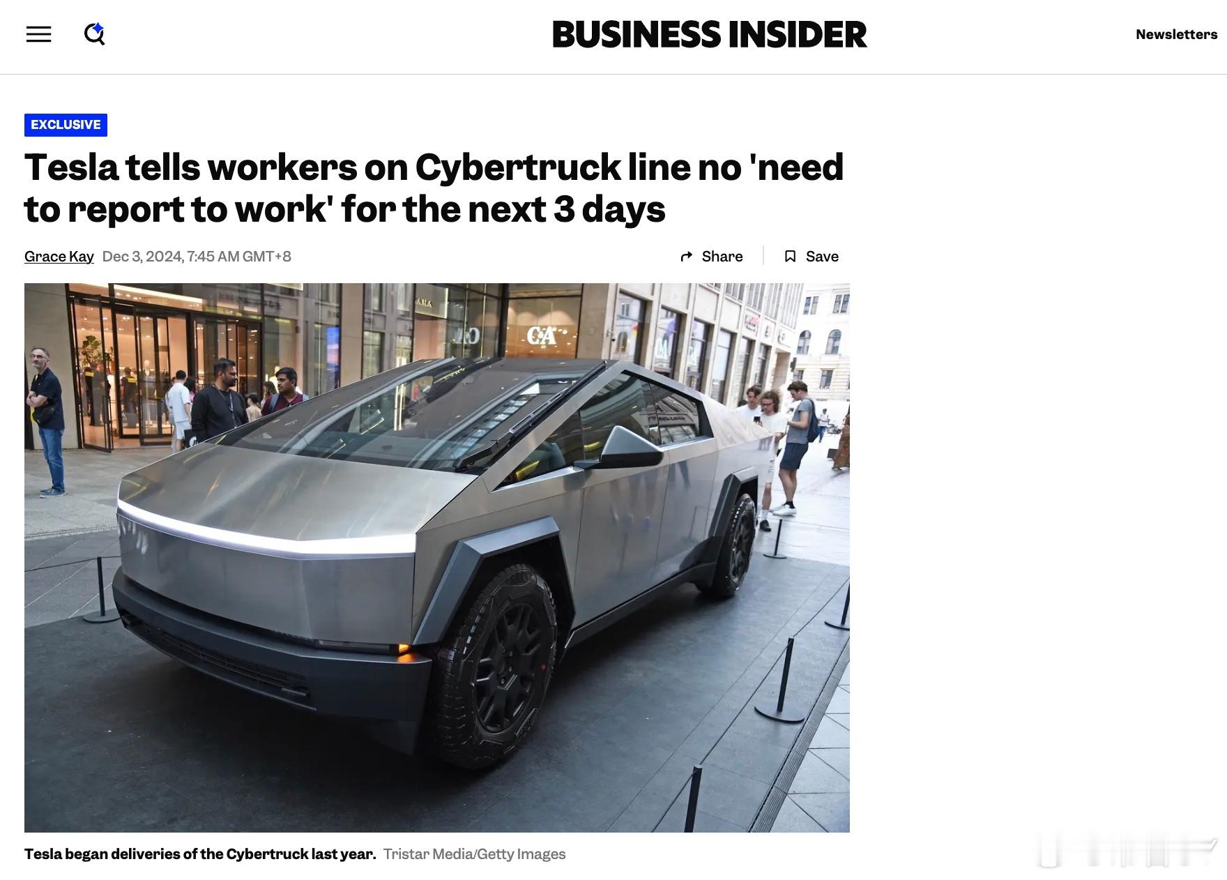 Business Insider 独家，特斯拉正在减缓 Cybertruck 的