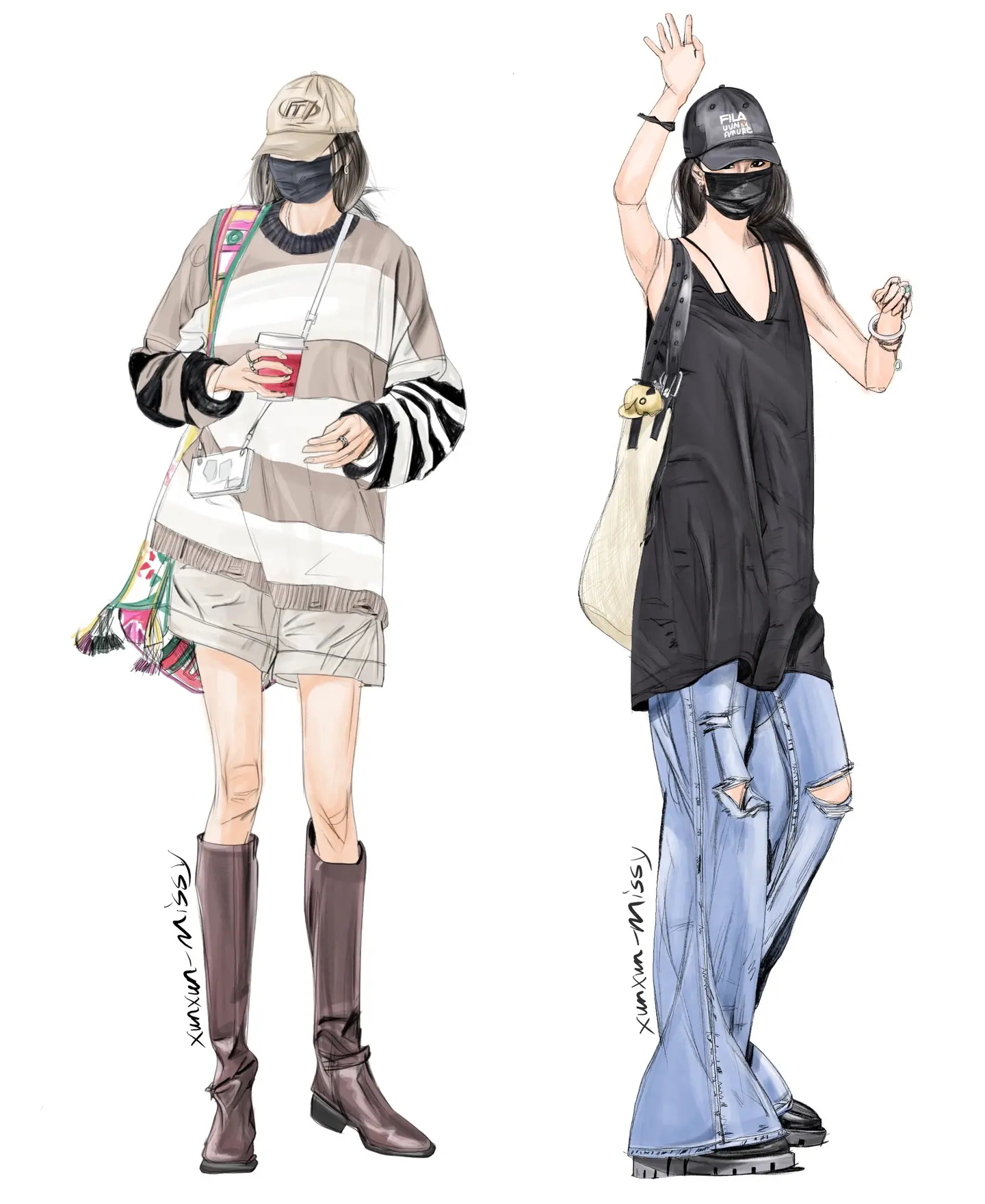 杨幂四季穿搭饭绘合集来源xunxun-missy这个博主好会画，画了很多杨幂的私
