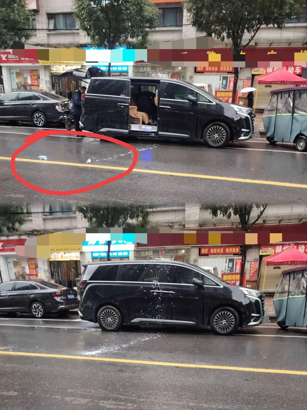 要不是亲眼撞见，我绝对不信报应来得这么快！一老兄刚把车停好，就把饮料瓶、牛奶盒往