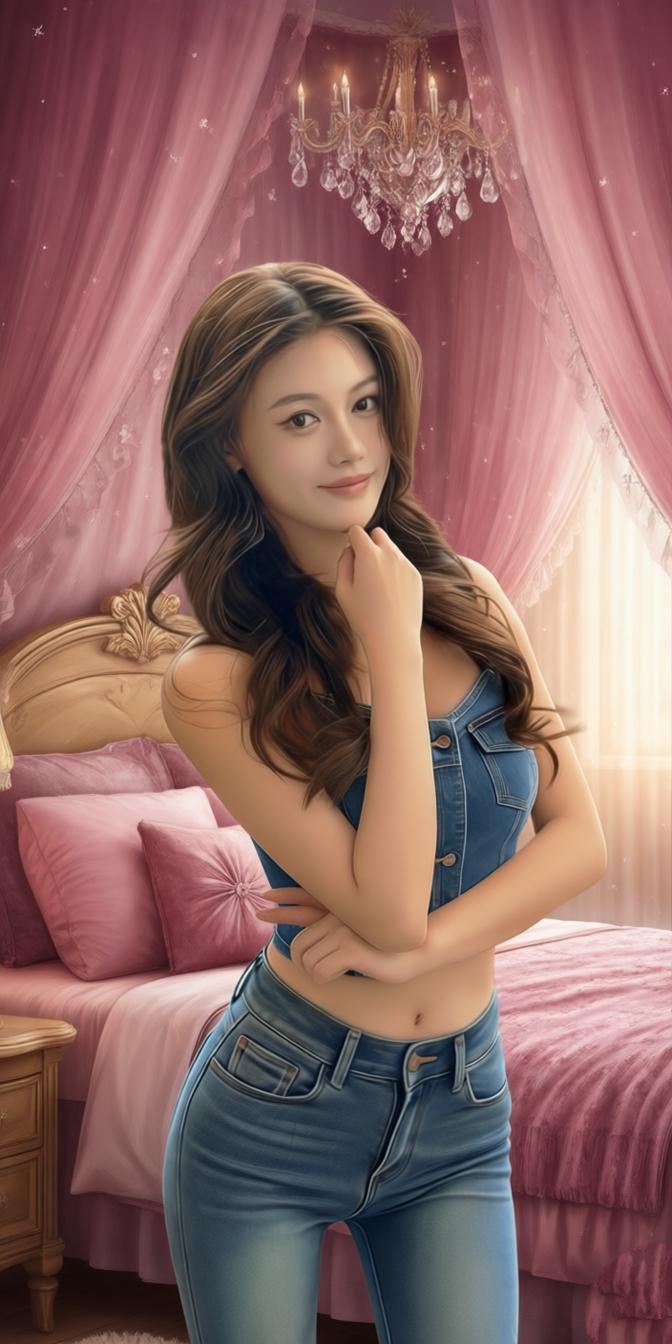 粉黛佳人倚床立，笑语如花入梦来。