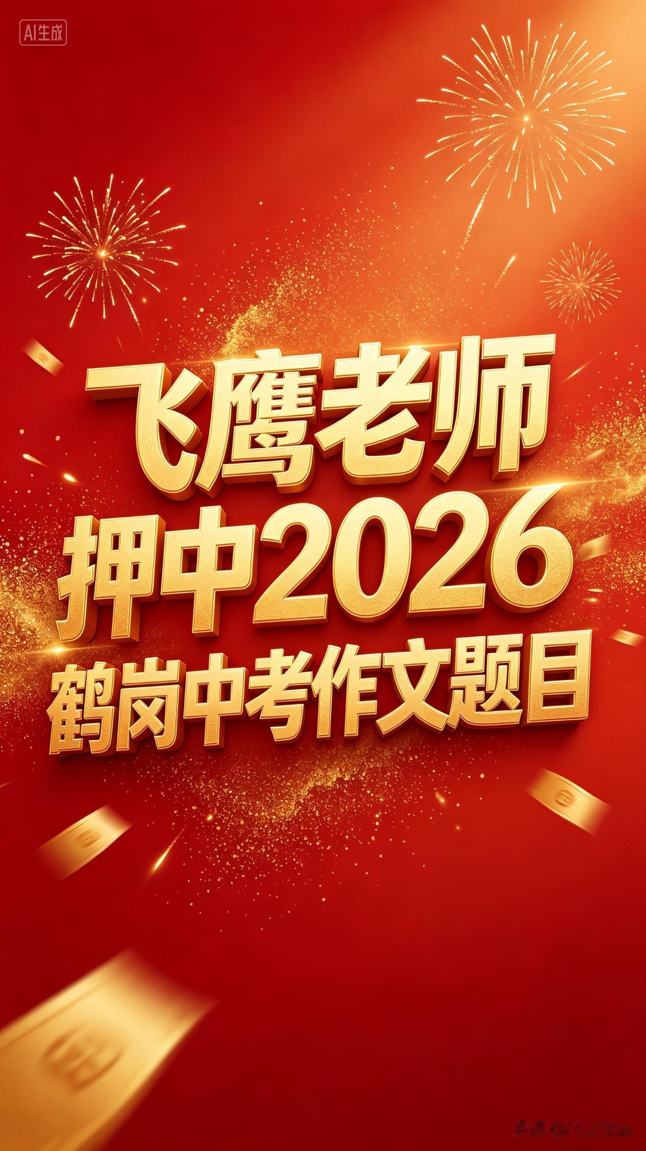 飞鹰老师押中2026年鹤岗中考作文题目
2026年6月25日下午，考生家长反馈今