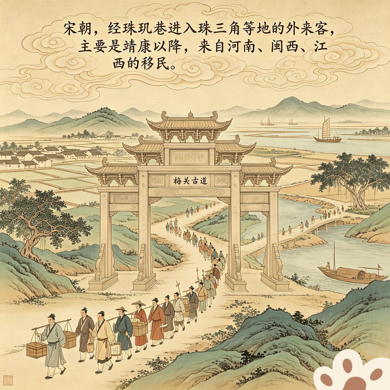 宋朝时，经广东南雄珠玑巷进入珠三角的移民，主要是来自河南、闽西、江西……

两宋