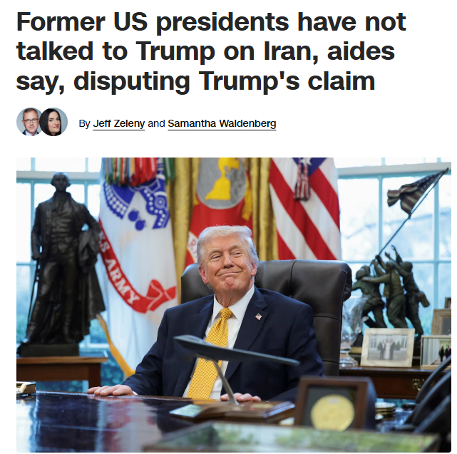 【特朗普称伊朗行动获一位美国前总统称赞 但无人承认通话】据CNN报道，特朗普今日