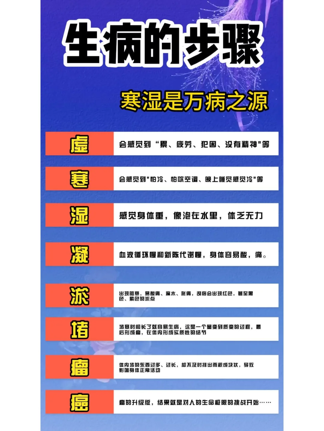 虚，湿，淤，堵，瘤，癌