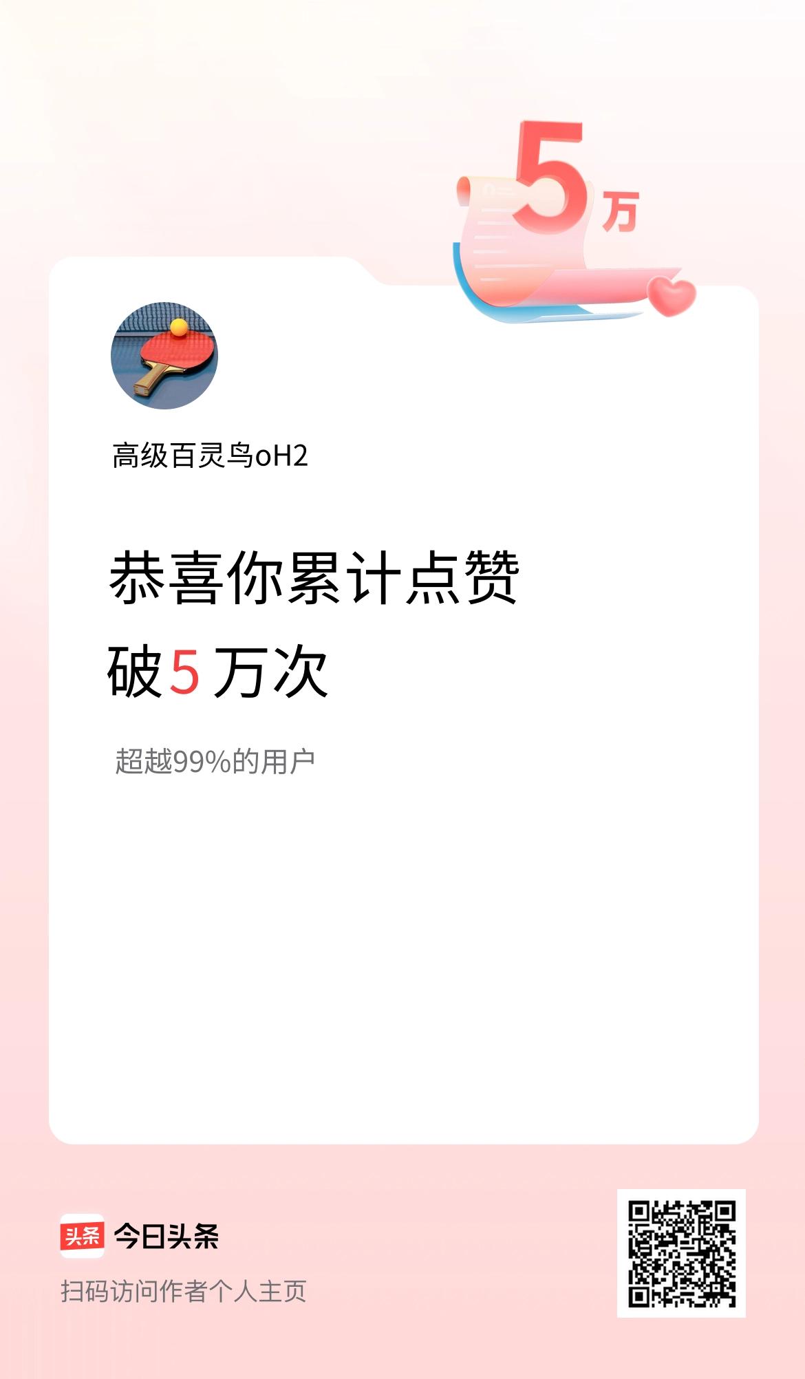 我在头条累计点赞破5万啦！