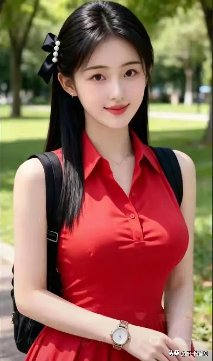 藏一份少年朝气，在绿意里自在发光。
本图为一个美女 手机相册美照