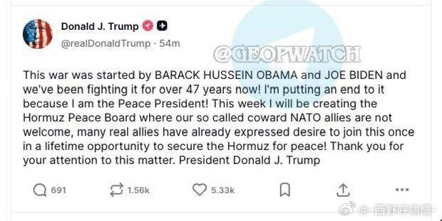 美国越陷越深川普在国际洋相这块一直都是No.1特朗普在真相社交发文：伊朗这场战争