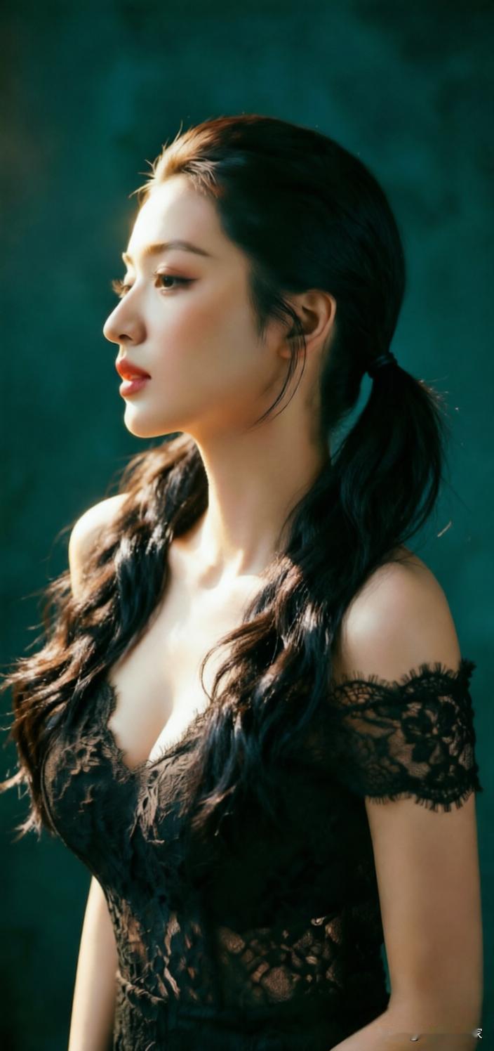 马尾辫美女(五)

双马尾卷发慵懒垂落，暖调逆光勾勒出流畅优越的侧脸轮廓。一字肩