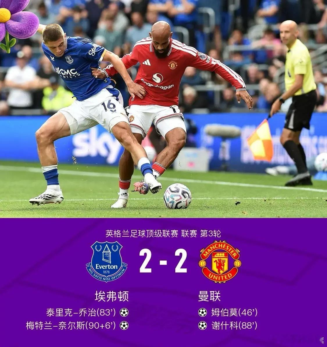 体育[超话] 北京时间9月6日英格兰足球顶级联赛第3轮，埃弗顿主场对阵曼联。下半