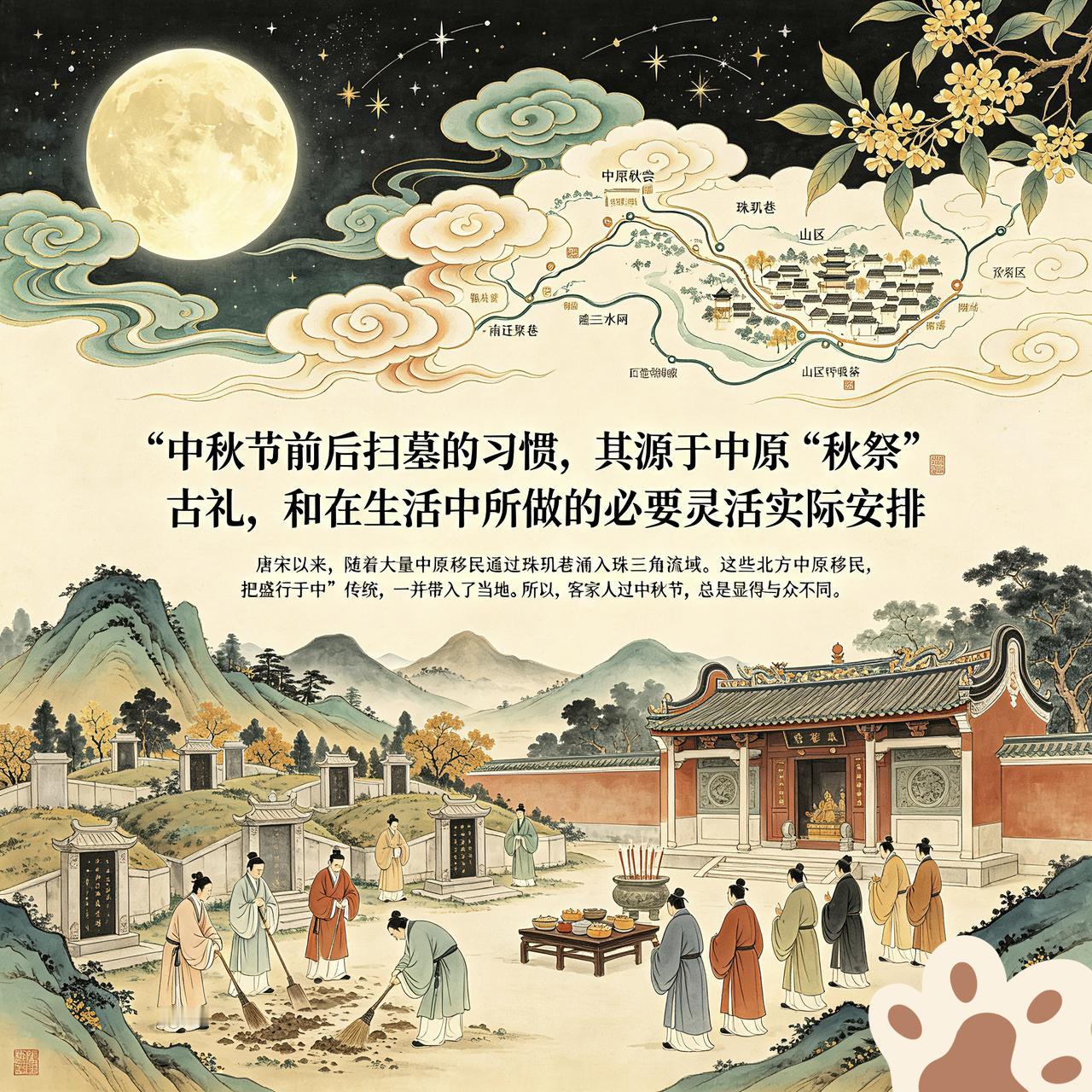 客家人中秋节习俗，最为独特的地方，就是一一基于源自北方中原地区的“秋祭”古礼(扫