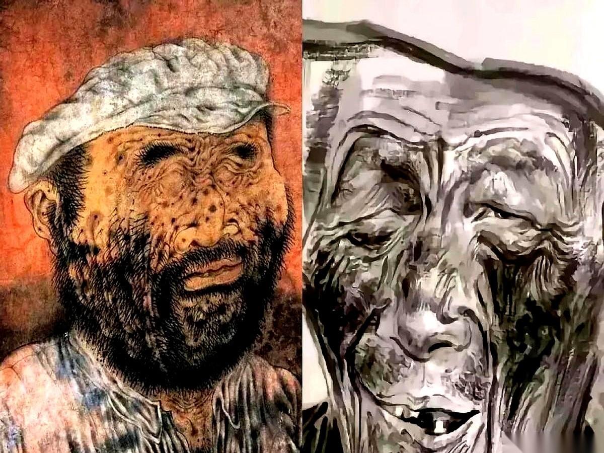刚刷到那个清华教授画的“农民”，我一口水差点喷屏幕上。
这画的哪是活生生的人？