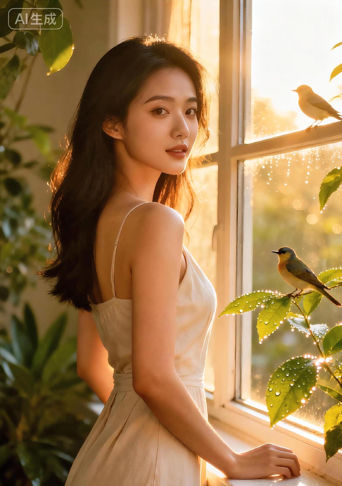 🌞
窗台上的鸟儿，是唤你早起的信使，
阳光似碎钻般，直射进我的眼眸✨
——今日